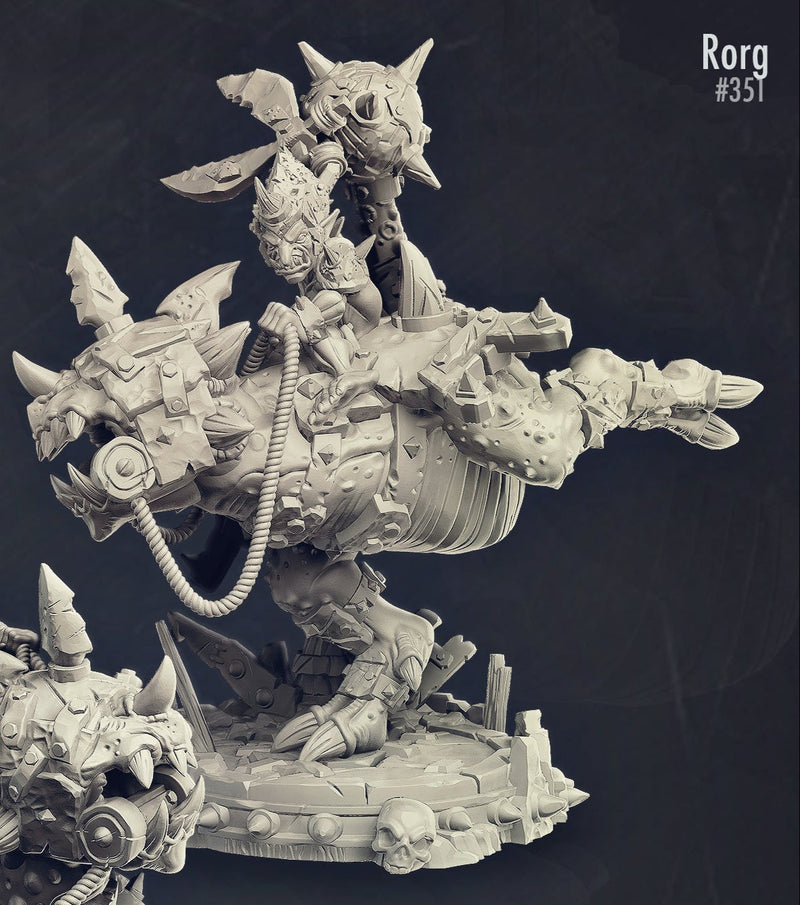 Rorg the Goblin Warlord on Warforged Dinosaur Mount Miniature