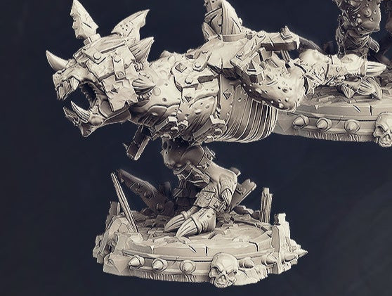 Rorg the Goblin Warlord on Warforged Dinosaur Mount Miniature