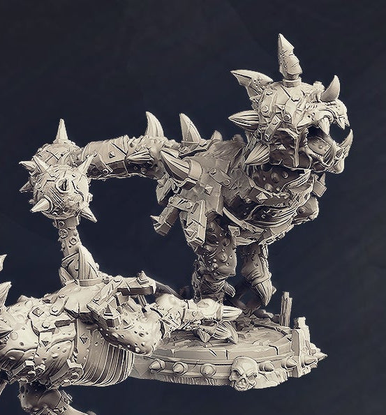 Rorg the Goblin Warlord on Warforged Dinosaur Mount Miniature