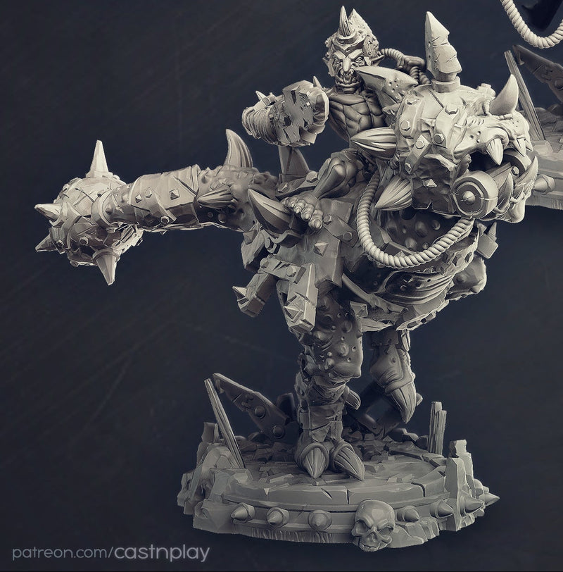 Rorg the Goblin Warlord on Warforged Dinosaur Mount Miniature