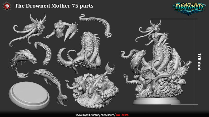The Drowned Mother – Call of the Drowned – 32mm, 75mm Resin Miniature & Bust